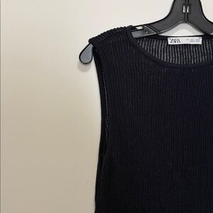 Zara Navy Sleeveless Ribbed Knit Tank